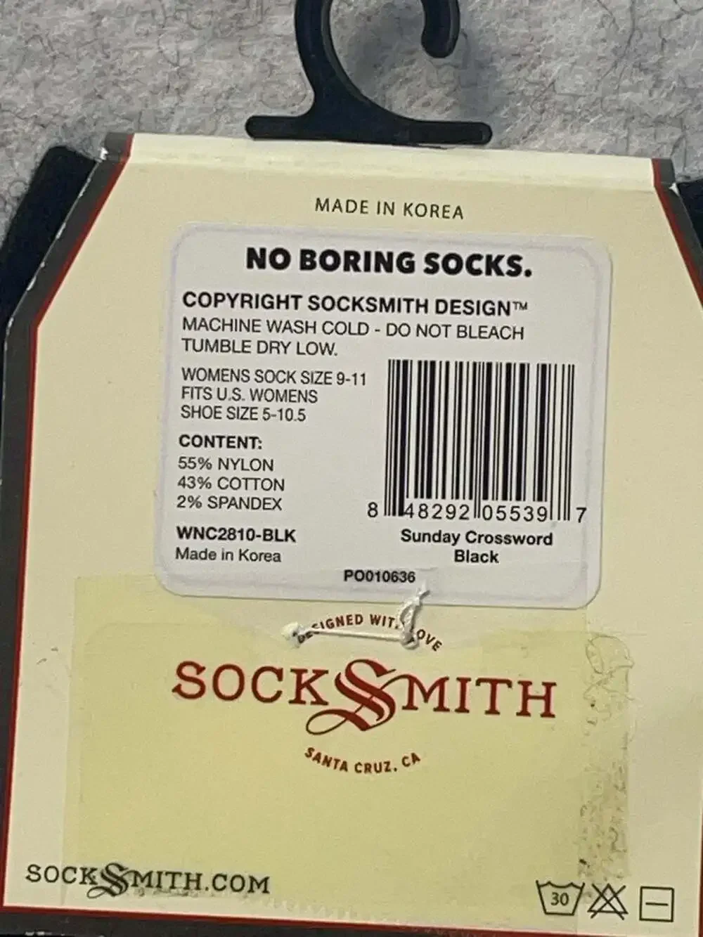 Socksmith Sunday Crossword Graphic Crew Socks Women's Size 5-10.5